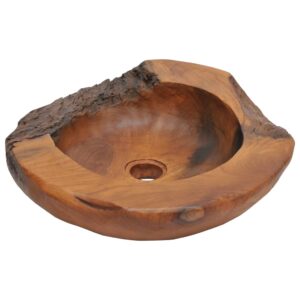 Rustic Solid Teak Wash Basin Handmade Above Counter Vessel Sink Brown