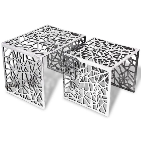 Modern Aluminium Side Tables Set of Two Nesting Silver Coffee Plant Stands