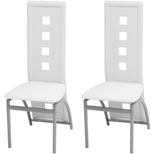 Elegant White Faux Leather Dining Chairs High Backrest Ergonomic Set of Two