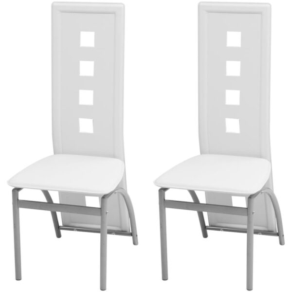 Elegant White Faux Leather Dining Chairs High Backrest Ergonomic Set of Two