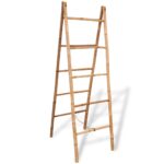 Bamboo Double Sided Towel Ladder Rack Durable Bathroom Organizer Brown Finish