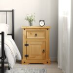 Rustic Mexican Pine Bedside Cabinet Solid Wood Nightstand with Drawer Storage