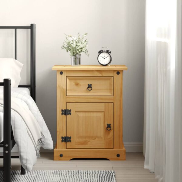 Rustic Mexican Pine Bedside Cabinet Solid Wood Nightstand with Drawer Storage