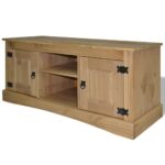 Rustic Mexican  Solid Pine Wood TV Stand Cabinet with Storage Compartments