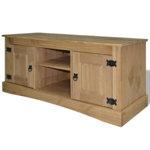 Rustic Mexican  Solid Pine Wood TV Stand Cabinet with Storage Compartments