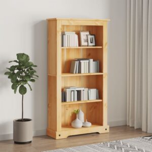 Rustic Solid Pine Wood 4-Tier Bookshelf Storage Organizer Display Shelf Brown