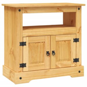 Rustic Mexican  Solid Pine Wood TV Stand Cabinet with Storage Shelf