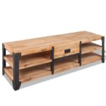 Solid Acacia Wood TV Stand Industrial  with Steel Legs and Storage Drawer