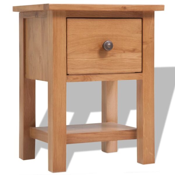 Solid Oak Wood Nightstand Rustic Bedside Table with Drawer Storage Brown Finish