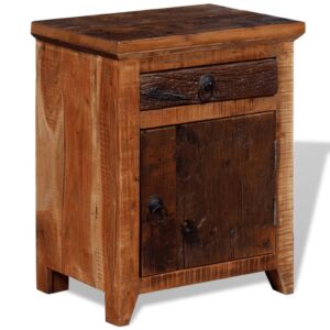 Vintage Solid Wood Bedside Cabinet Rustic Acacia Nightstand with Drawer Storage