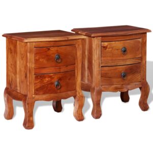 Vintage Solid Acacia Wood Bedside Nightstands Set Rustic End Tables with Drawers