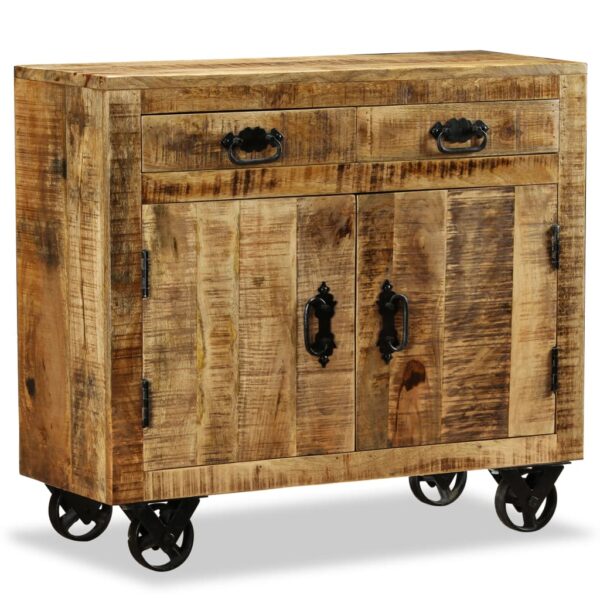 Rustic Industrial Mango Wood Sideboard Storage Cabinet with Drawers Wheels