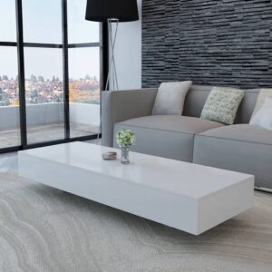 Modern Elegant High Gloss White Coffee Table MDF Rectangular Side Table Chic