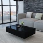 Elegant High Gloss Black Coffee Table Modern Rectangular Living Room Furniture