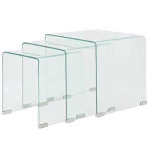 Chic Clear Tempered Glass Nesting Tables Set of Three - Space Saving Modern