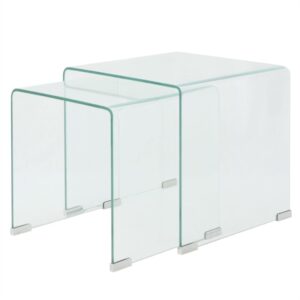 Chic Clear Tempered Glass Nesting Table Set Space Saving Modern Living Bedroom