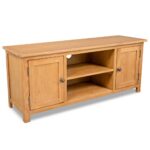 Rustic Solid Oak Wood TV Cabinet Stand with Storage Compartments Brown Finish