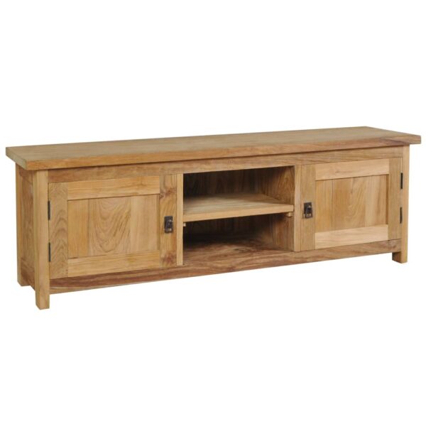 Solid Teak Wood TV Stand Cabinet Rustic Finish with Storage Cupboards Compartments