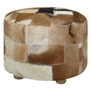 Genuine Goat Leather Pouffe Multicolor Handmade Sturdy Wooden Frame Elegant Decor