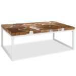 Rustic Teak Resin Coffee Table Handmade Unique Side End Room Furniture White