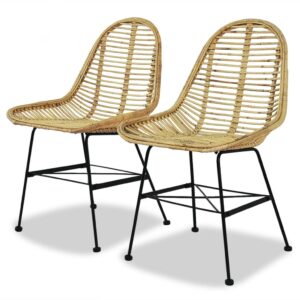 Set of Two Natural Rattan Woven Dining Chairs Ergonomic Colonial