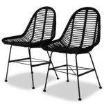 Set of Two Elegant Rattan Dining Chairs Comfortable Iron Legs Easy Assembly