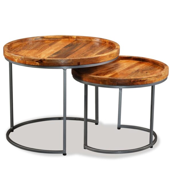 Vintage  Solid Mango Wood Side Tables Set Industrial Iron Legs Unique Finish