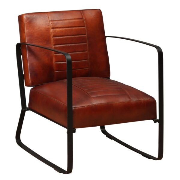 Industrial Lounge Chair Genuine Leather Brown Comfortable Steel Frame