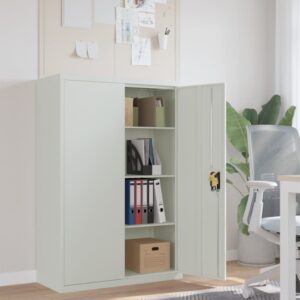 Steel Office Cabinet Lockable Adjustable Shelves Metal Storage Organizer Grey