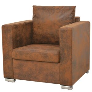 Comfy Modern Brown Faux Suede Leather Armchair Padded Cushion Easy Assembly