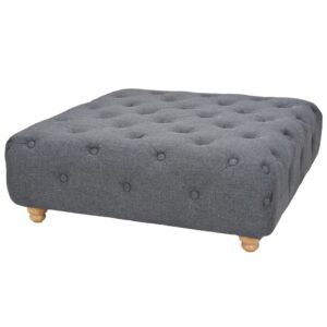 Elegant Dark Grey Fabric Pouffe Thick Padded Wooden Frame Comfort Ottoman