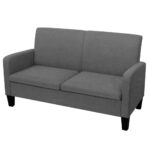 Chic Dark Grey Fabric Loveseat Sofa Comfortable Pine Wood Frame Easy Assembly