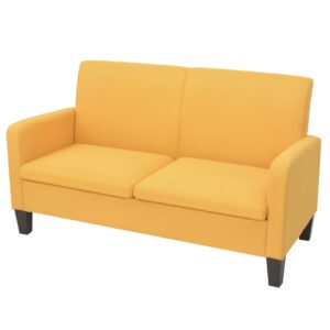 Elegant Yellow Fabric Loveseat Sofa Comfortable Pine Wood Frame Easy Assembly