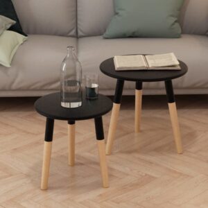 Side Table Set 2 Pieces Solid Pinewood Black