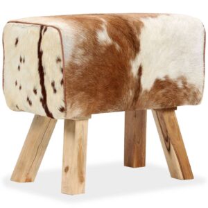 Genuine Goat Leather Stool Vintage Retro  Wooden Legs Multicolor Comfy