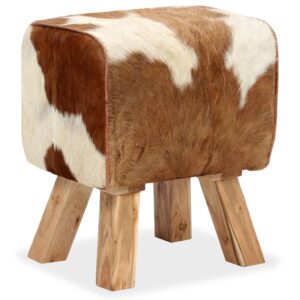 Genuine Goat Leather Stool Vintage Retro  Wooden Legs Multicolor Comfy