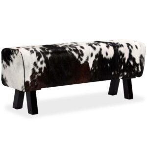 Genuine Goat Leather Retro Bench Multicolor Upholstered Wooden Legs Vintage Look