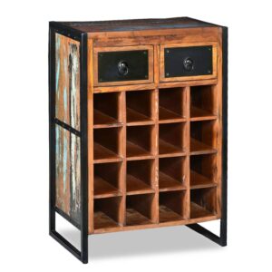 Rustic Solid Wood Wine Rack Storage with Drawers Vintage  16-Bottle Holder