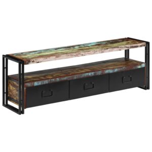 Vintage Industrial Solid Wood Media Console with Storage Drawers and Shelf