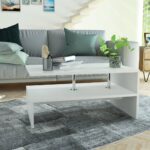 Modern White Coffee Table Engineered Wood Stainless Steel Accent Spacious Shelves