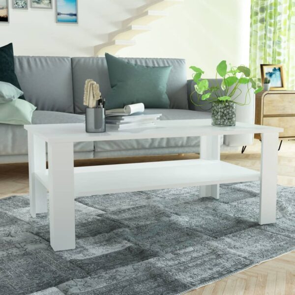 Modern Matte White Coffee Table with Lower Shelf Storage Easy Assembly Chic Design