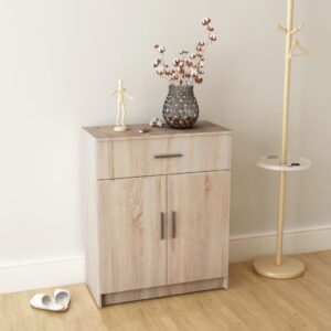 Chic Oak Finish Sideboard Storage Cabinet with Drawer and Doors Wall Mountable