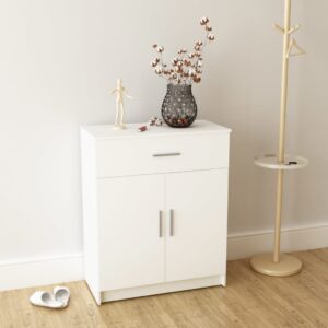 Chic Matte White Storage Sideboard Cabinet with Drawer and Doors Engineered Wood