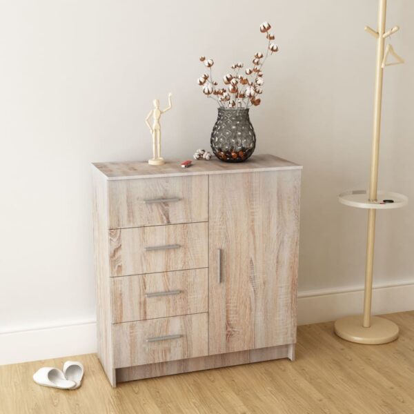 Chic Oak Finish Sideboard Storage Cabinet with Drawers Shelves Modern Organizer