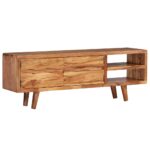 TV Cabinet Solid Acacia Wood with Carved Doors 117x30x40 cm