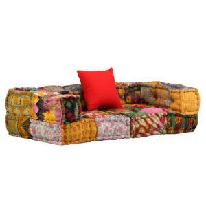 Comfortable Multicolor Modular Pouffe Sofa Convertible Patchwork Fabric Couch