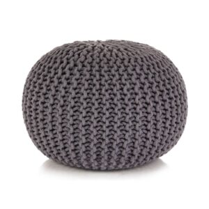 Hand-Knitted Cotton Pouffe Ottoman Footstool Grey Cozy Home Decor Comfortable