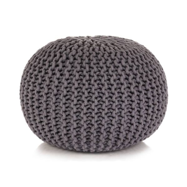 Hand-Knitted Cotton Pouffe Ottoman Footstool Grey Cozy Home Decor Comfortable