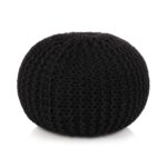 Hand-Knitted Cotton Pouffe Footstool Black Round Comfortable Modern Home Decor