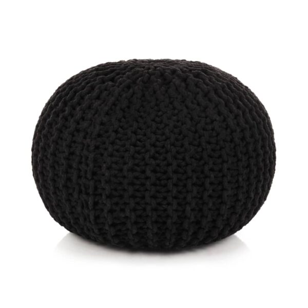 Hand-Knitted Cotton Pouffe Footstool Black Round Comfortable Modern Home Decor